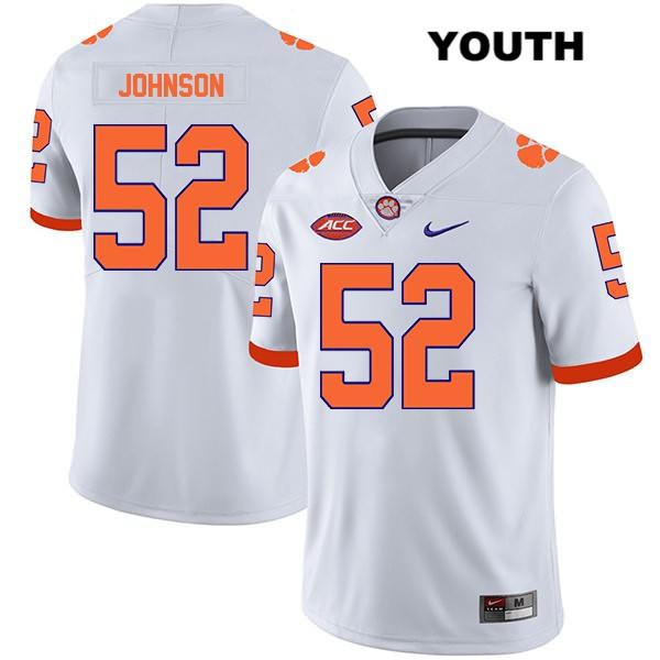 Youth Clemson Tigers #52 Tayquon Johnson Stitched White Legend Authentic Nike NCAA College Football Jersey LJO6146JN